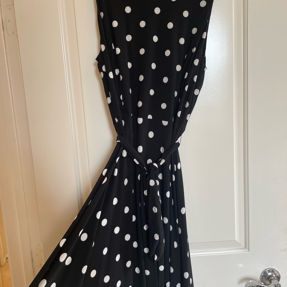 Classic black & white polka dot sleeveless dress Size 16, lightly worn.